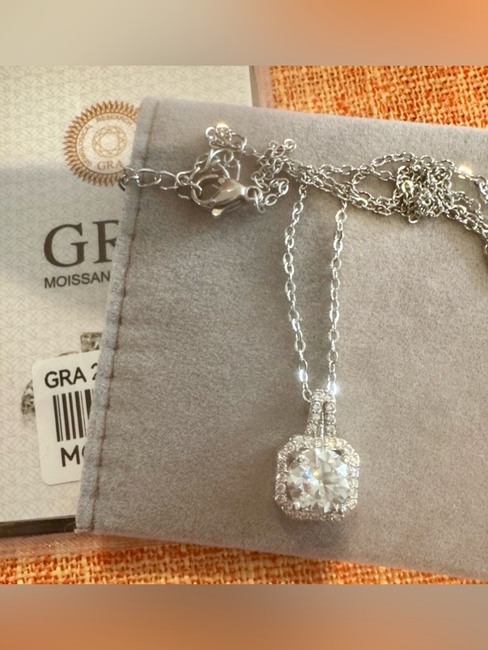 Moissanite Halo Pendant Necklace in Silver